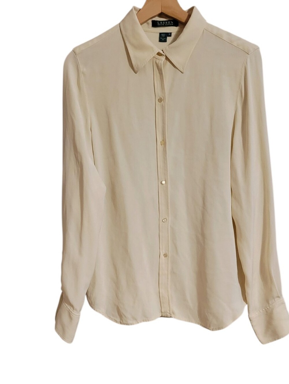 Lauren Ralph Lauren Ivory Silk Long Sleeve Button Up Blouse